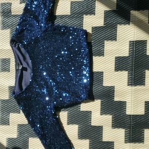 XXI Navy Sequin 3/4 Sleeve Crop Top Size Small Homecoming/Evening/Casual